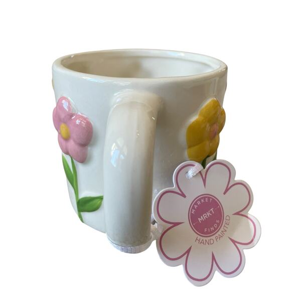 Hand Painted 3D Spring Floral Ceramic Mugs Pink Blue Yellow Set of 2 NEW - Picture 10 of 16